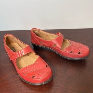 Deep Red Clarks Mary Jane Style Shoes